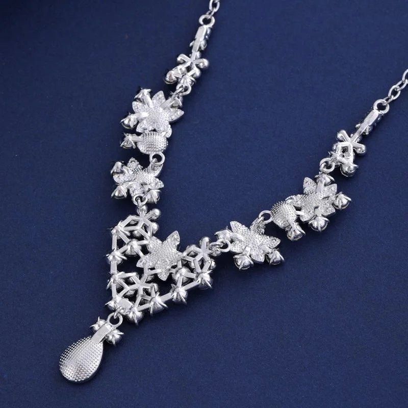 Luxury Bridal Rhinestone Flower Drop Earrings And Necklace Jewelry Set For Wedding Banquet Gift