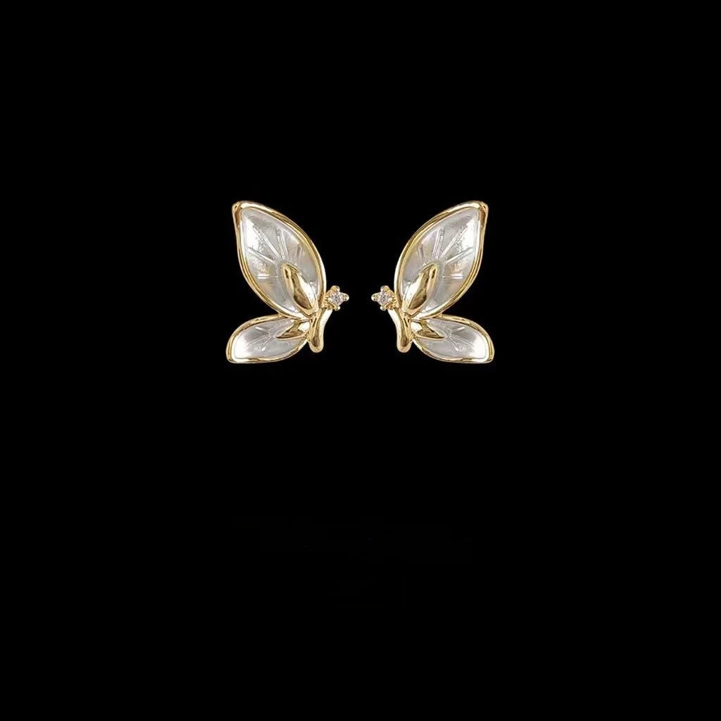 14K Plated Copper Butterfly Stud Earrings, Korean Japanese Elegant Jewelry