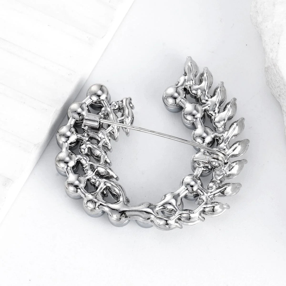 Elegant Pearl Wheat Wreath Brooch With Rhinestone Alloy Leaves, Luxury Lapel Pin Corsage Gift