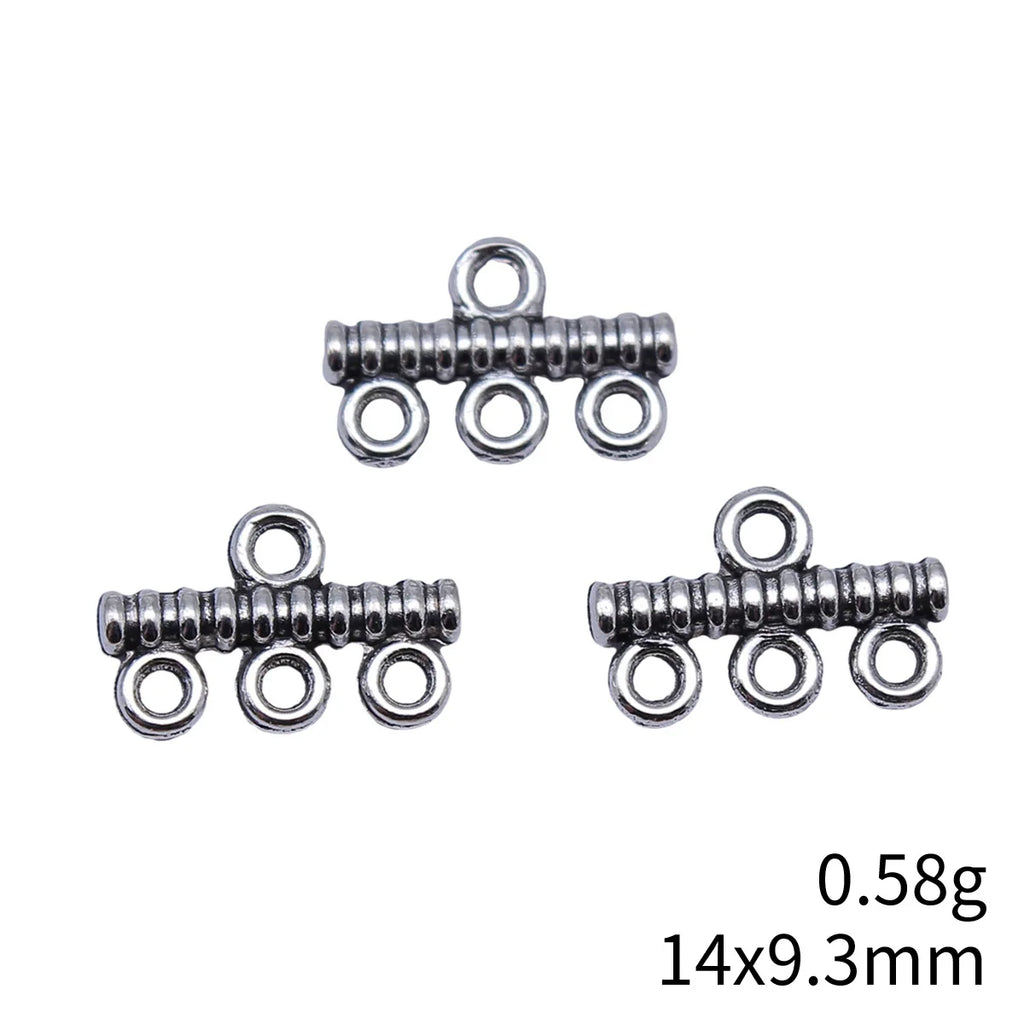 14x9.3mm 0.58g Antique Silver Zinc Alloy Three Hole Earring Connector Charm for DIY Earring Making