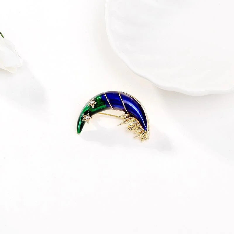 Elegant Enamel Crescent Moon Castle Brooch With Rhinestone Stars, Women's Lapel Pin Corsage Gift