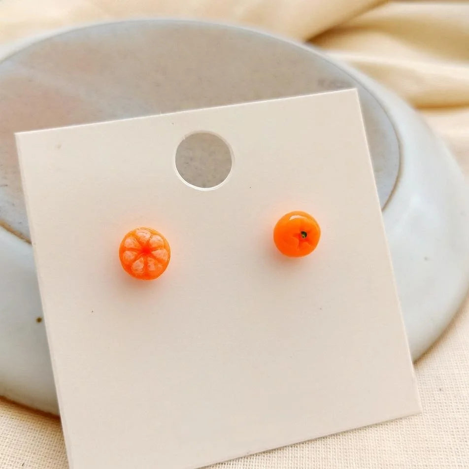 Hand Painted Polymer Clay Peeled Orange Stud Earrings, Korean Style Fruit Jewelry For Women