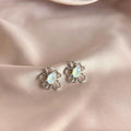 Cool Style Copper Hollow Flower Rhinestone Stud Earrings, Minimalist Elegant Commuter Jewelry