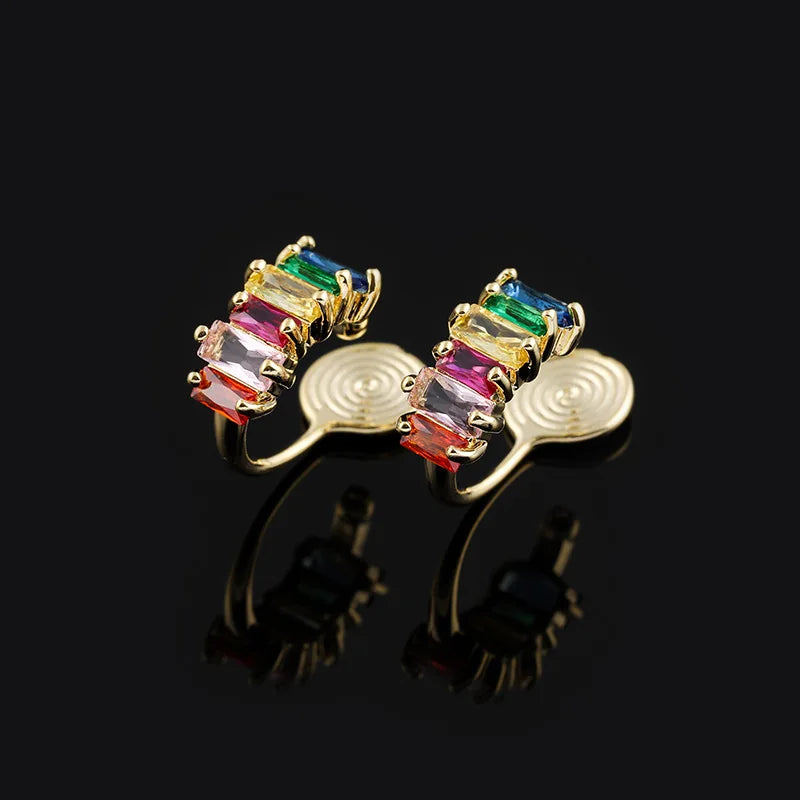 Elegant Colorful Zircon Spiral Hoop Stud & Clip On No Piercing Alloy Contrast Circle Ear Cuff Earrings