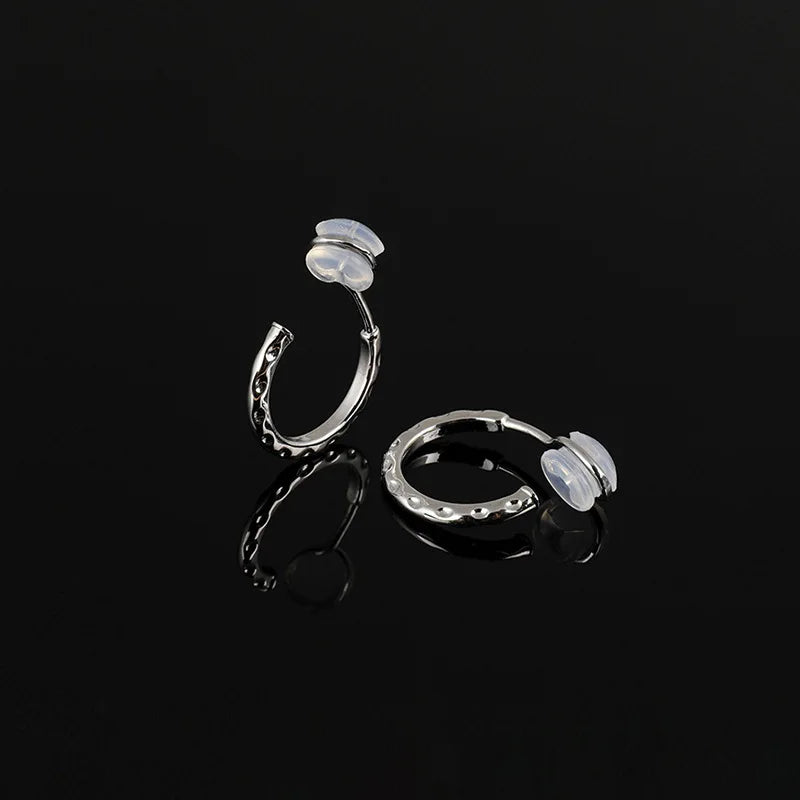 Minimalist Silver Alloy Small Hoop Silicone Pad Stud & Clip On No Piercing Korean Casual Earrings