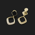 Luxury Geometric Black Enamel Square Rhinestone Alloy Dangle Stud & Clip On No Piercing Earrings