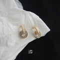 French Vintage Enamel Glaze Copper C Hoop Drop Earrings Geometric Round Rhinestone Jewelry