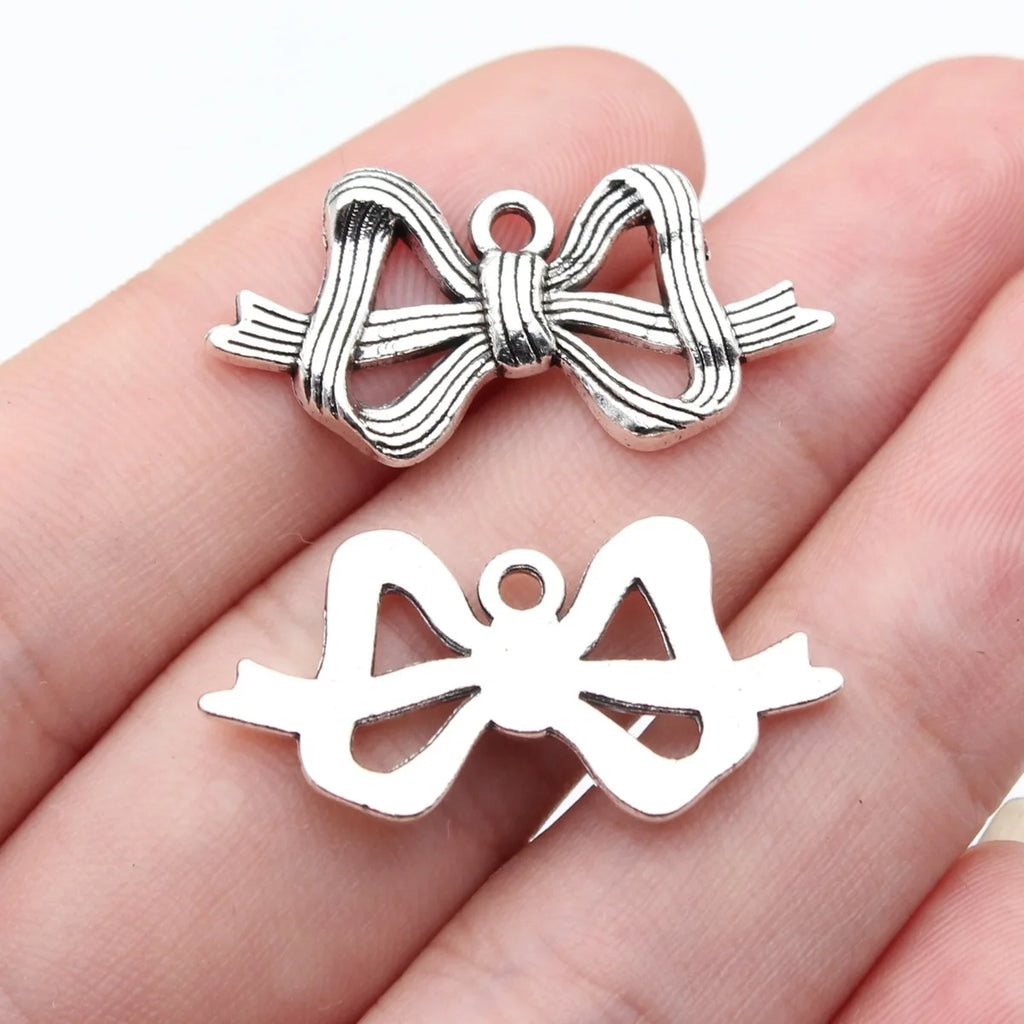 30x15mm 2.2g Antique Silver Zinc Alloy Bowknot Butterfly Charm Pendant for DIY Necklace Bracelet Making