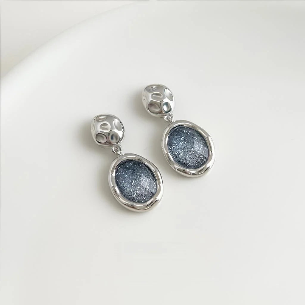 Light Luxury Starry Sky Geometric Round Resin Copper Drop Earrings