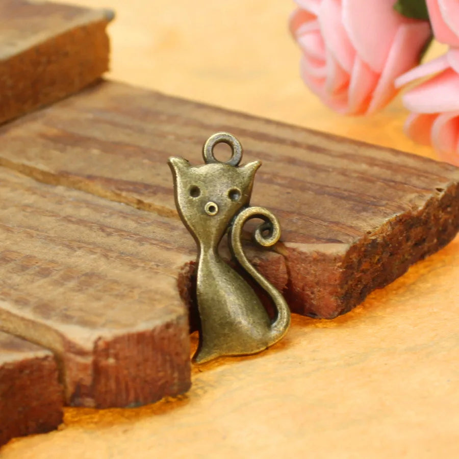 25x12MM Antique Silver Zinc Alloy Cat Charm Pendant for DIY Necklace Bracelet Jewelry Making