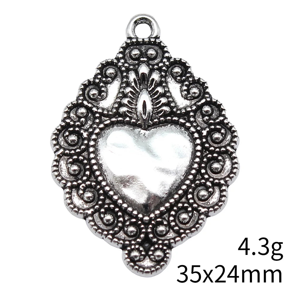 35x24mm 4.3g Antique Silver Zinc Alloy Gothic Heart Charm Pendant for DIY Necklace Bracelet Making