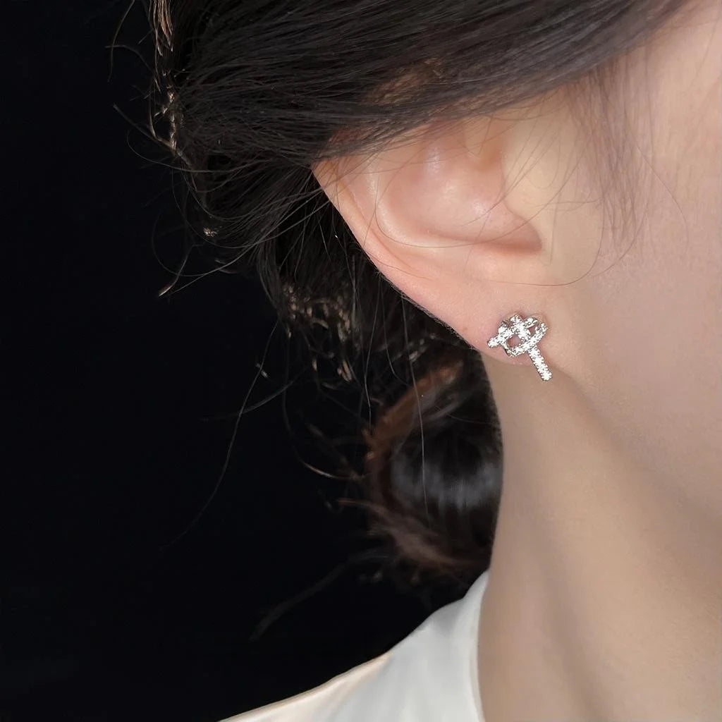 Copper Micro Pave Zircon Silver Plated Rope Knot Stud Earrings Irregular Geometric Chic Jewelry