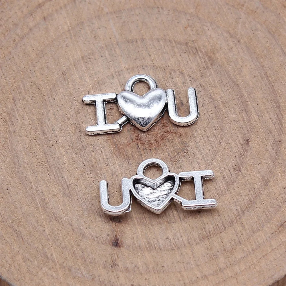 9x17mm 0.5g Antique Silver Zinc Alloy I LOVE U Charm Pendant for Bracelet Necklace Making