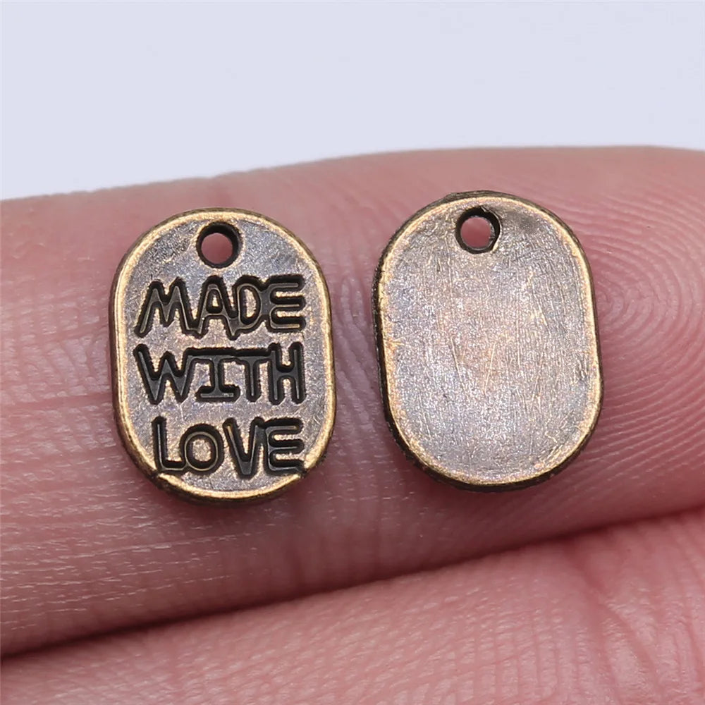 11mm 0.4g Multicolor Zinc Alloy Made With Love Round Letter Charm Pendant for DIY Jewelry Making