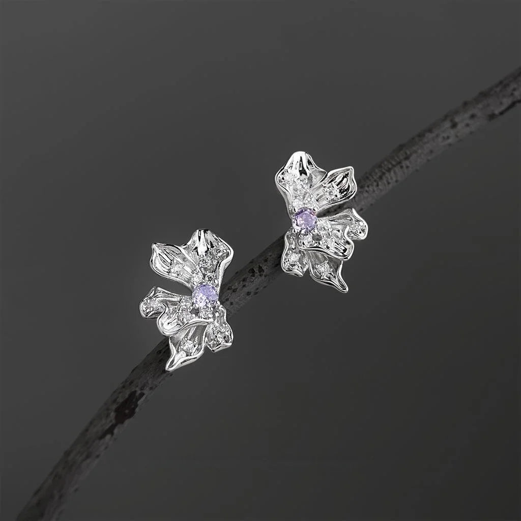 Luxury Liquid Flower Zircon Copper Stud Earrings Sweet Cool Jewelry