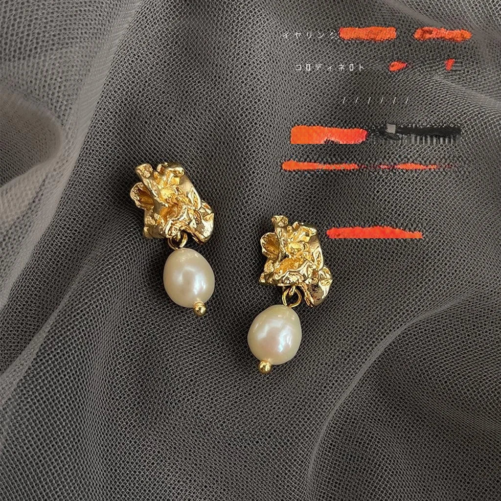 Freshwater Pearl Irregular Geometric Drop Earrings French Vintage Handmade Design for Women