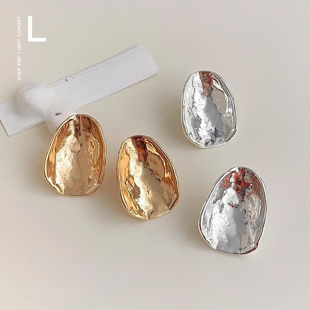 14K Plated Copper Irregular Geometric Drop Earrings Textured Curved Abstract Minimalist Jewelry