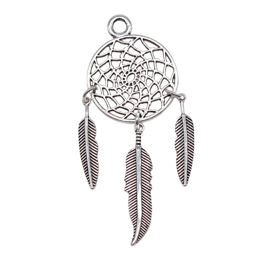 26x68mm 6.3g Antique Silver Zinc Alloy Dreamcatcher Charm Pendant for DIY Necklace Bracelet Making
