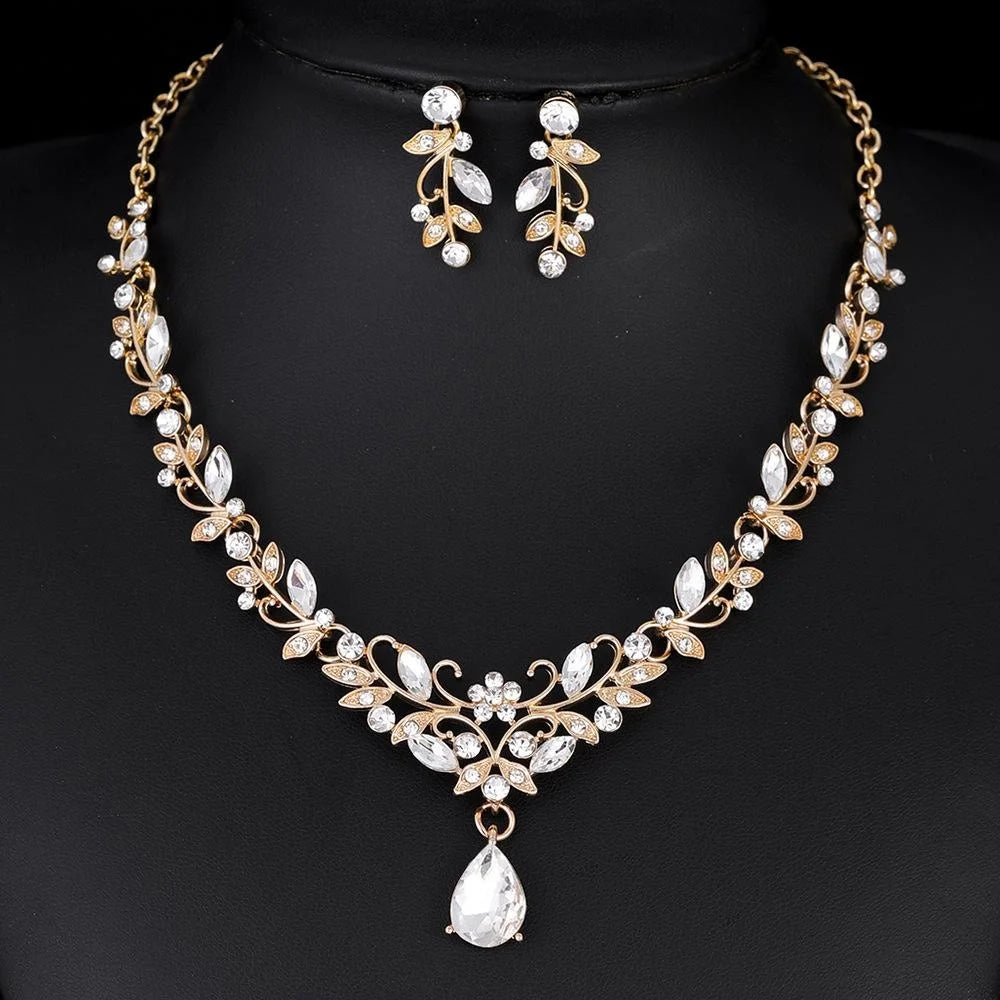 Luxury Bridal Rhinestone Crystal Water Drop Necklace And Earrings Jewelry Set For Wedding Party Banquet Gift