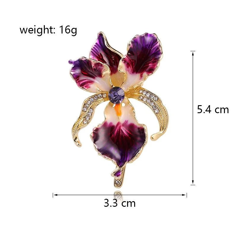 Elegant Purple Iris Enamel Alloy Brooch With Rhinestone Accents, Luxury Women's Lapel Pin Corsage Suit Accessory Gift