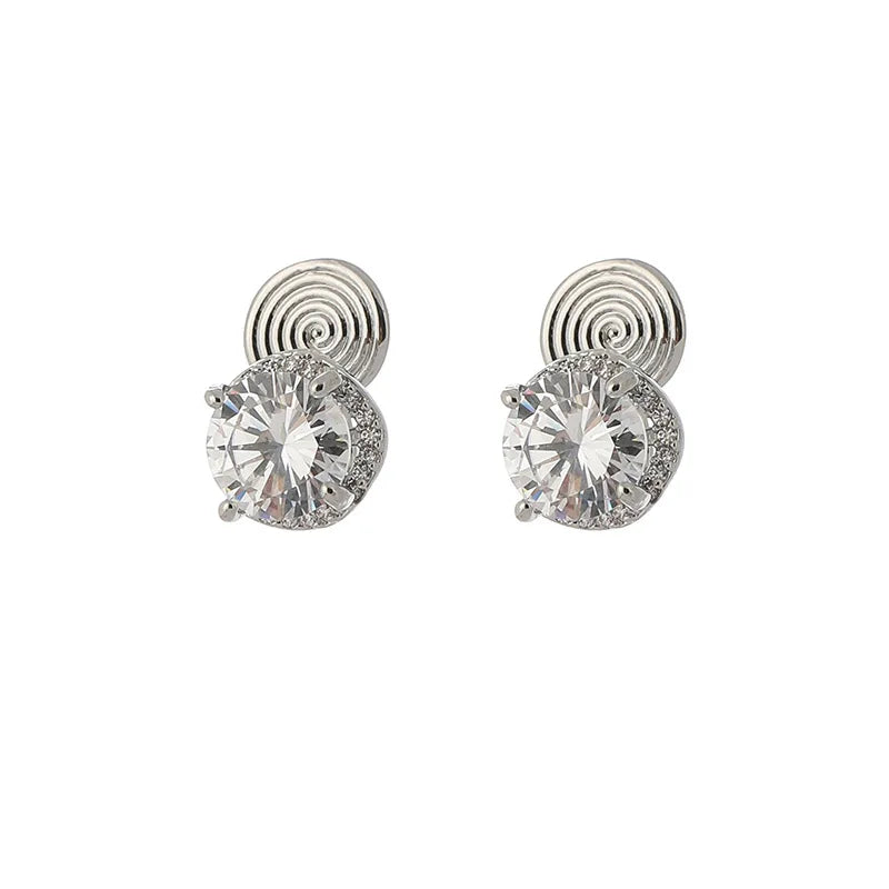 Elegant Round Zircon Rhinestone Halo Stud & Clip On No Piercing Luxury Sparkle Women's Earrings