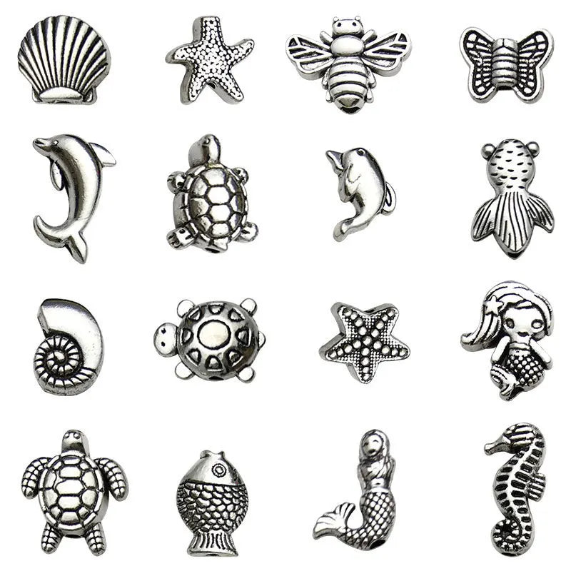 Zinc Alloy Starfish Goldfish Shell Turtle Animal Spacer Beads for DIY Bracelet Making