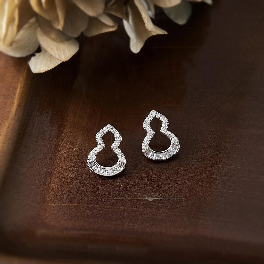 Light Luxury Micro Pave Zircon Gourd Stud Earrings Silver Plated Copper Geometric Jewelry