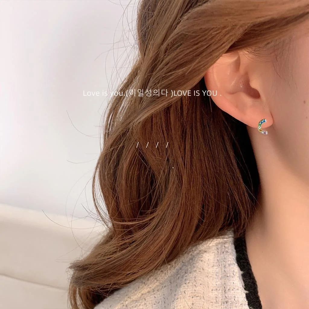Versatile Copper Asymmetric Geometric Micro Pave Zircon Colorful Stud Earrings For Women
