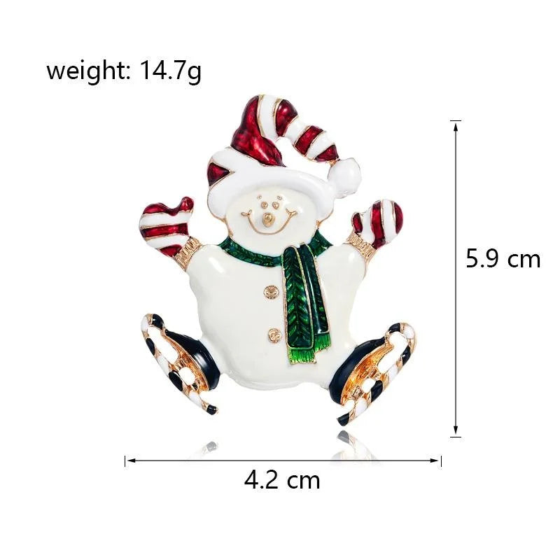 Cute Alloy Enamel Christmas Snowman Brooch With Skates, Festive Women Lapel Pin Corsage Suit Accessory Gift
