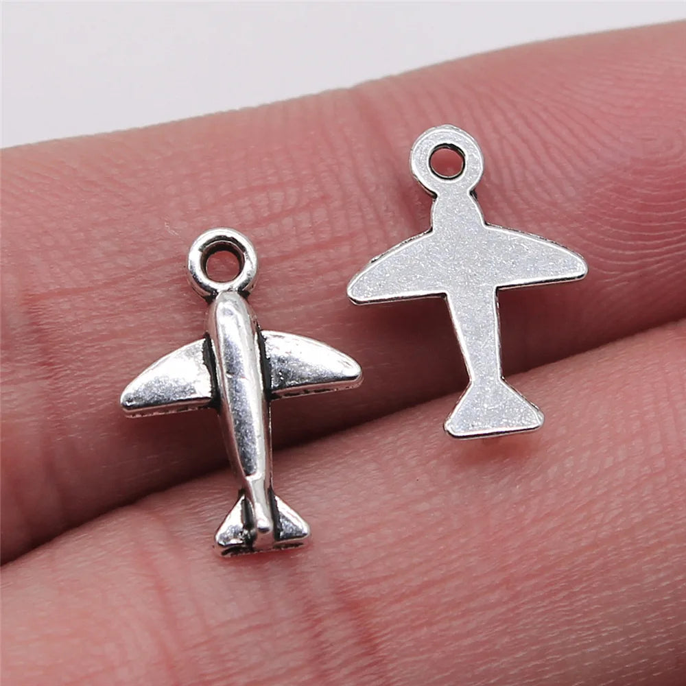 11x15mm 0.5g Antique Silver Zinc Alloy Airplane Charm Pendant for DIY Travel Theme Jewelry Making