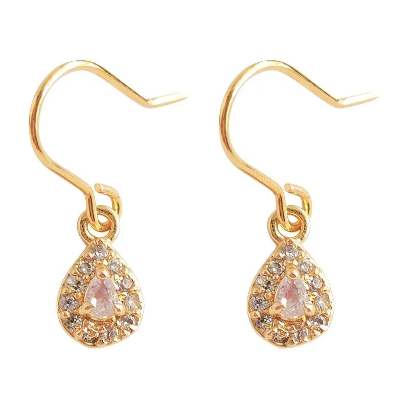 French Luxury Teardrop Micro-Pave Zircon Copper Drop Earrings For Vintage Commuter Style