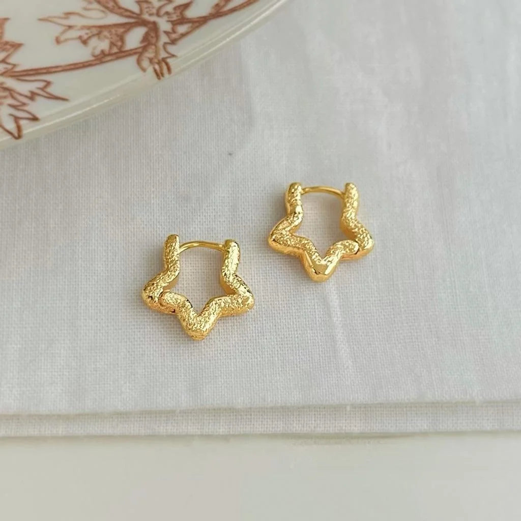 14K Gold Plated Copper Five Point Star Stud Earrings Minimalist Versatile Daily Jewelry