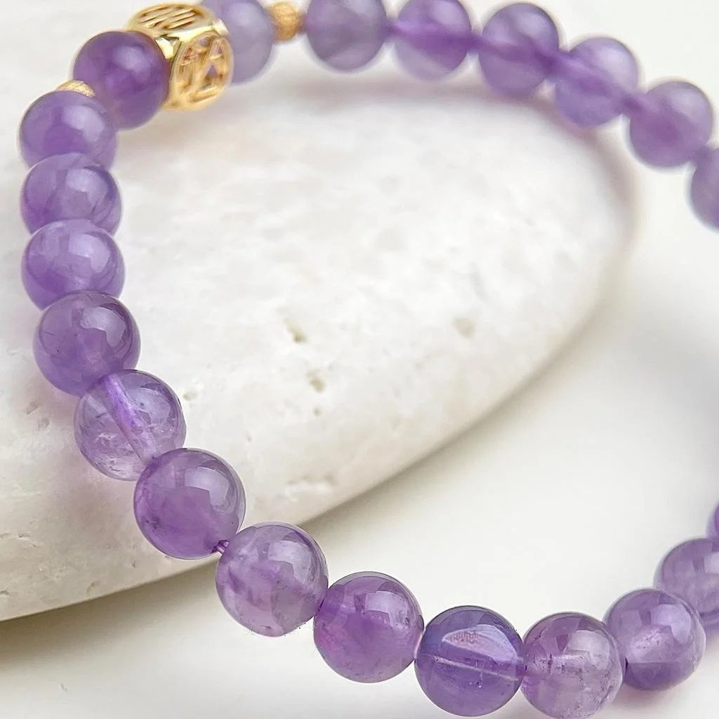 Natural Stone Lavender Amethyst Bracelet New Chinese Geometric Round Bead Jewelry