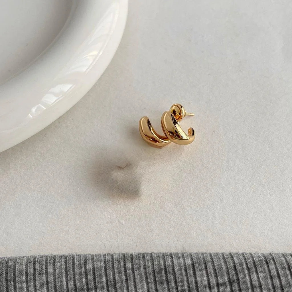 Light Luxury Minimalist Copper 14K Plated Geometric Hoop Line Stud Earrings