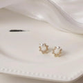 14K Gold Plated Copper Flower Stud Earrings For Women Micro Pave Zircon Hollow Minimalist Jewelry