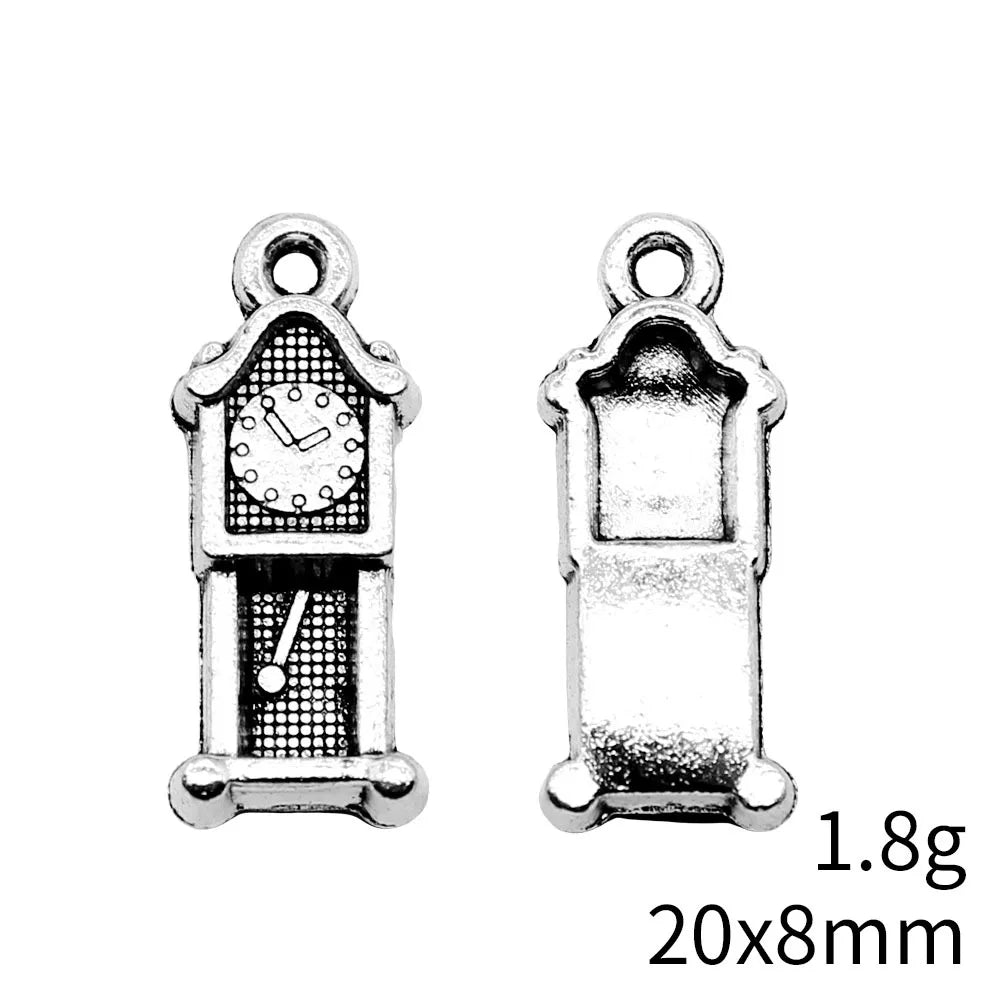 20x8mm 1.8g Antique Silver Zinc Alloy Pendulum Clock Charm Pendant for DIY Vintage Jewelry Making