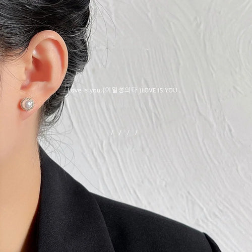14K Plated Copper Round Geometric Micro Pave Zircon Stud Earrings