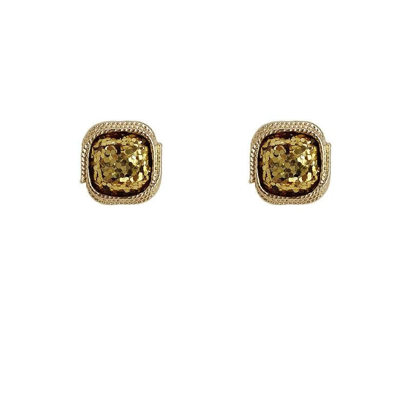 Vintage Palace Style Square Gold Copper Stud Earrings And 14K Plated Finish