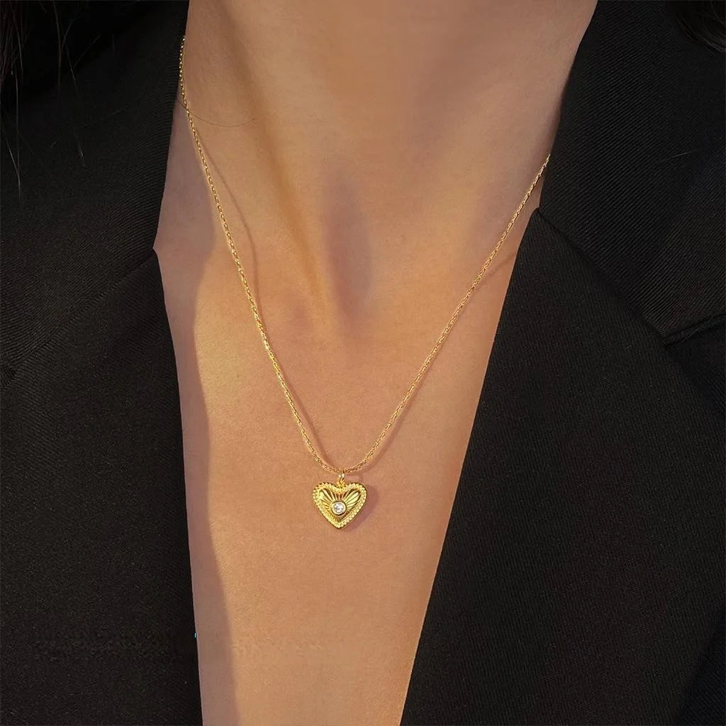 18K Gold Plated Stainless Steel Six Point Star Heart Geometric Choker Necklace