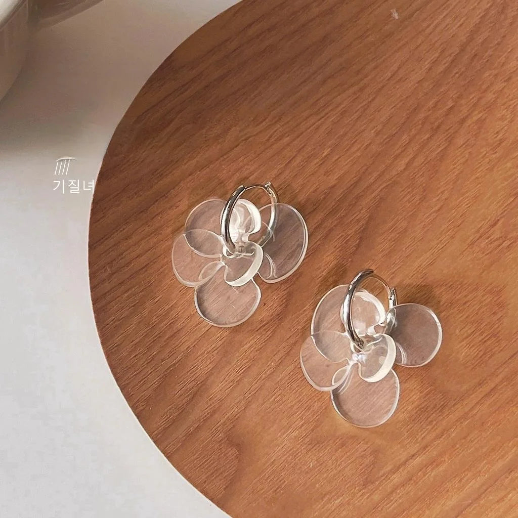 Creative Transparent Acrylic Flower Drop Earrings for Women Fresh Style Multi-Way Ear Cuff Jewelry