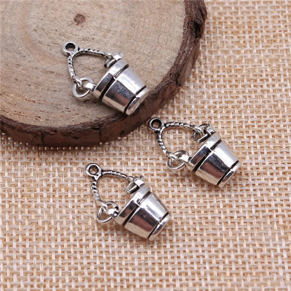 25x11x8mm 1.8g Antique Silver Zinc Alloy 3D Water Bucket Charm Pendant for DIY Necklace Bracelet Making
