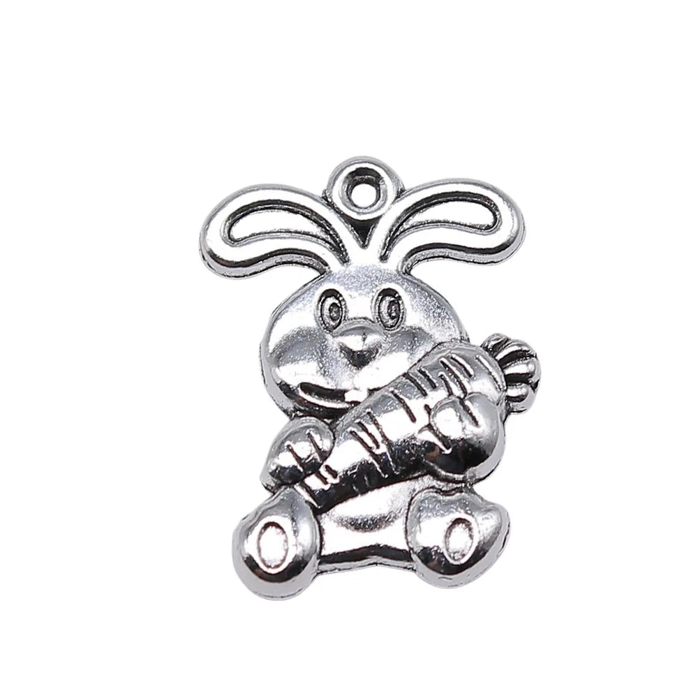 21x15mm 2g Antique Silver Zinc Alloy Rabbit Carrot Charm Pendant for DIY Jewelry Making