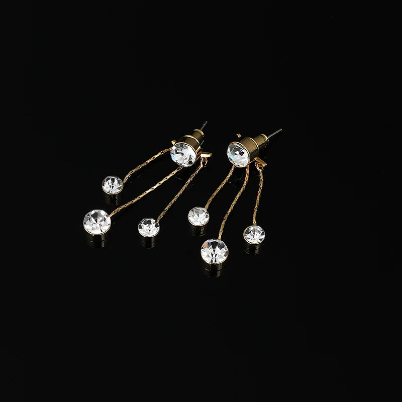 Elegant Rhinestone Spiral Alloy Chain Tassel Stud & Clip On No Piercing Back Hanging Earrings