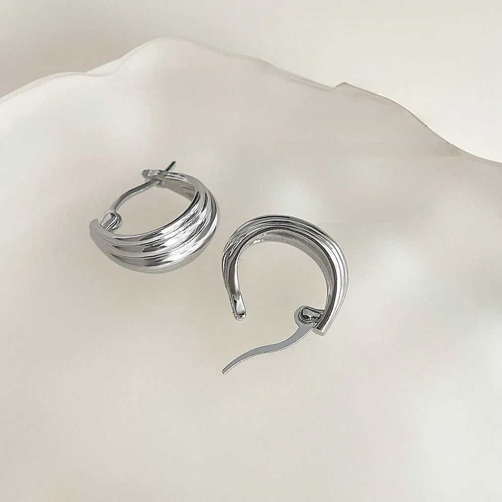 French Vintage Geometric Copper Hoop Earrings Textured Wrinkle Metal Minimalist Round Jewelry