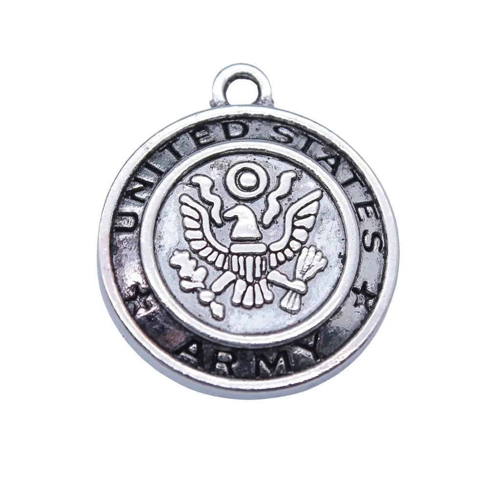 20x23mm 3.1g Antique Silver Zinc Alloy US Army Police Badge Tag Charm Pendant for DIY Jewelry Making