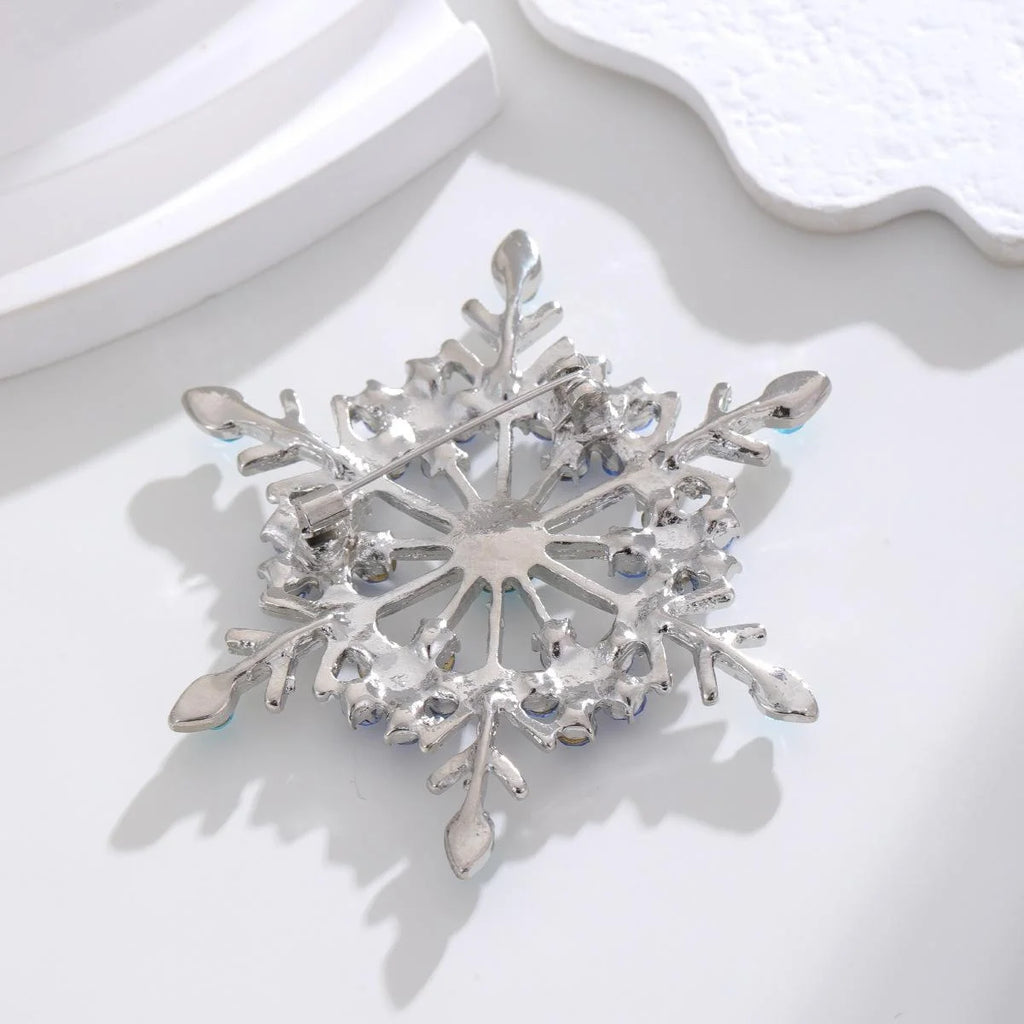 Elegant Blue Snowflake Alloy Rhinestone Brooch For Women, Luxury Lapel Pin Corsage Suit Accessory Gift