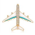 Elegant Airplane Brooch With Rhinestone Alloy Enamel Inlay, Luxury Lapel Pin Corsage Suit Accessory