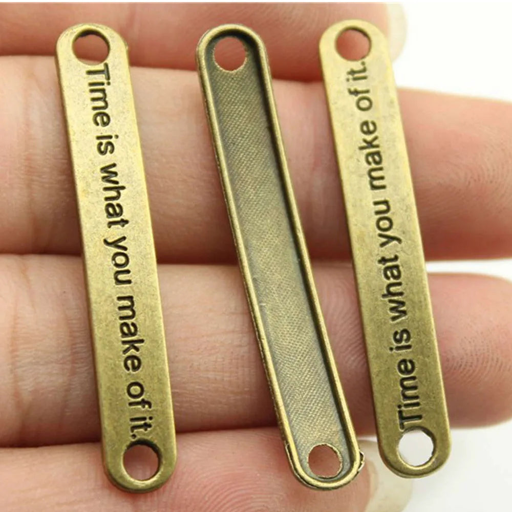 45x7mm 1.6g Zinc Alloy Time Is What You Make Of It Bar Connector Charm for DIY Bracelet Making