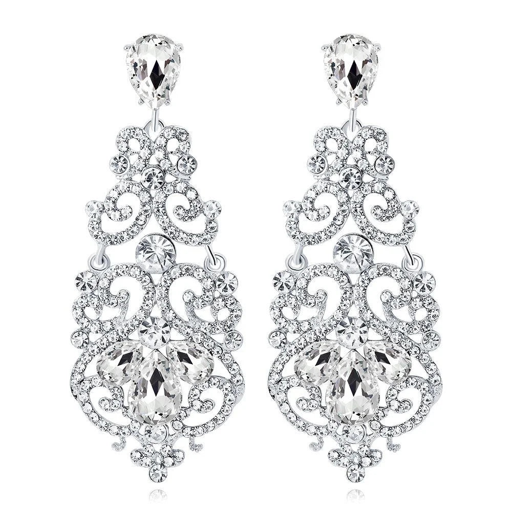Luxury Hollow Teardrop Rhinestone Crystal Alloy Chandelier Earrings For Wedding Party Banquet Gift