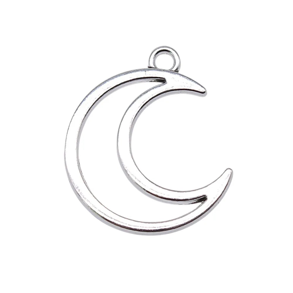 29x24mm 2g Antique Silver Zinc Alloy Hollow Moon Charm Pendant for DIY Celestial Jewelry Making